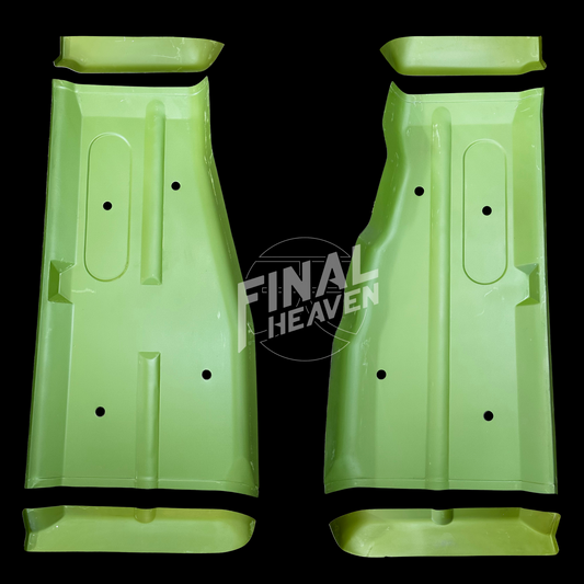 A set of floor panels with front and rear sections for a Datsun 240Z produced by KF Vintage JDM