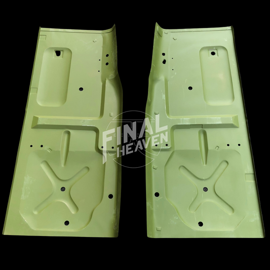 A set of floor board rust repair panels for a Datsun 510 produced by KF Vintage JDM