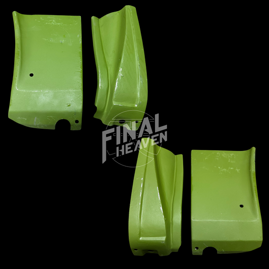 A set of lower front fender rust repair panels for a Datsun 510 2 door sedan or Nissan Bluebird SSS Coupe produced by KF Vintage JDM