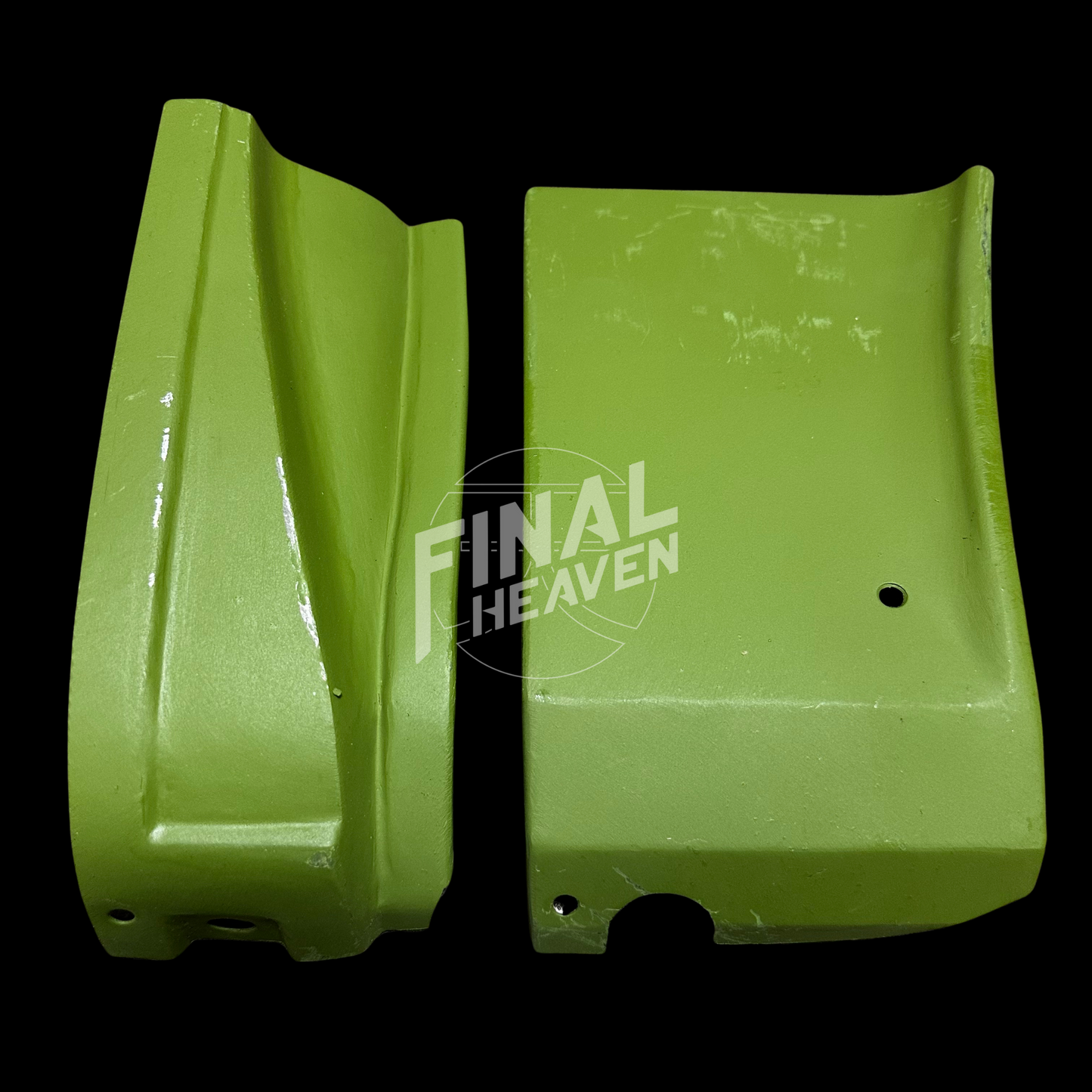 A set of lower front fender rust repair panels for a Datsun 510 2 door sedan or Nissan Bluebird SSS Coupe produced by KF Vintage JDM