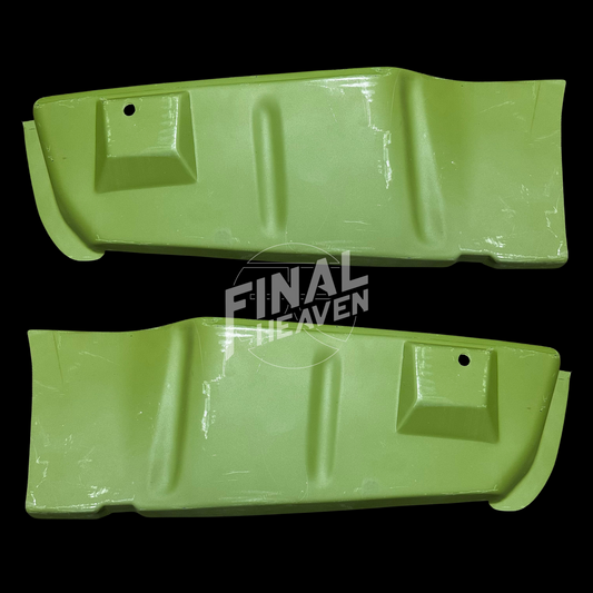 A set of rear bumper side inner rust repair panels for a Datsun 510 2 door sedan or Nissan Bluebird SSS Coupe produced by KF Vintage JDM