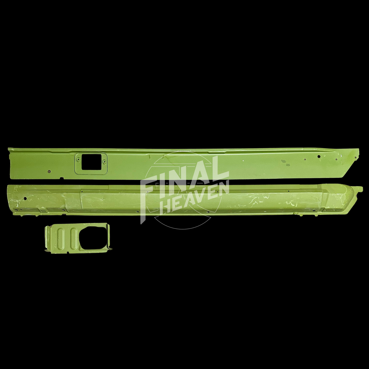 A set of Inner, Reinforcement and Outer Rocker rust repair panels for 1971-1975 Toyota Celica Coupes produced by KF Vintage JDM