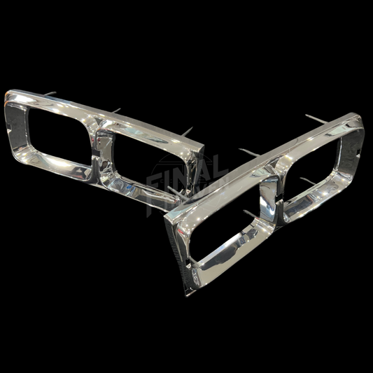 A pair of chrome Kouki Nissan Hakosuka Tail Light Trims KGC10