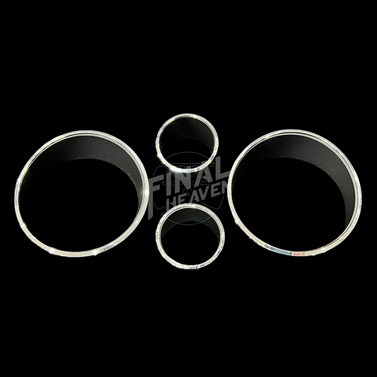 A set of four black gauge trims of varying sizes designed for a Nissan Hakosuka GT/GTX/GT-R.