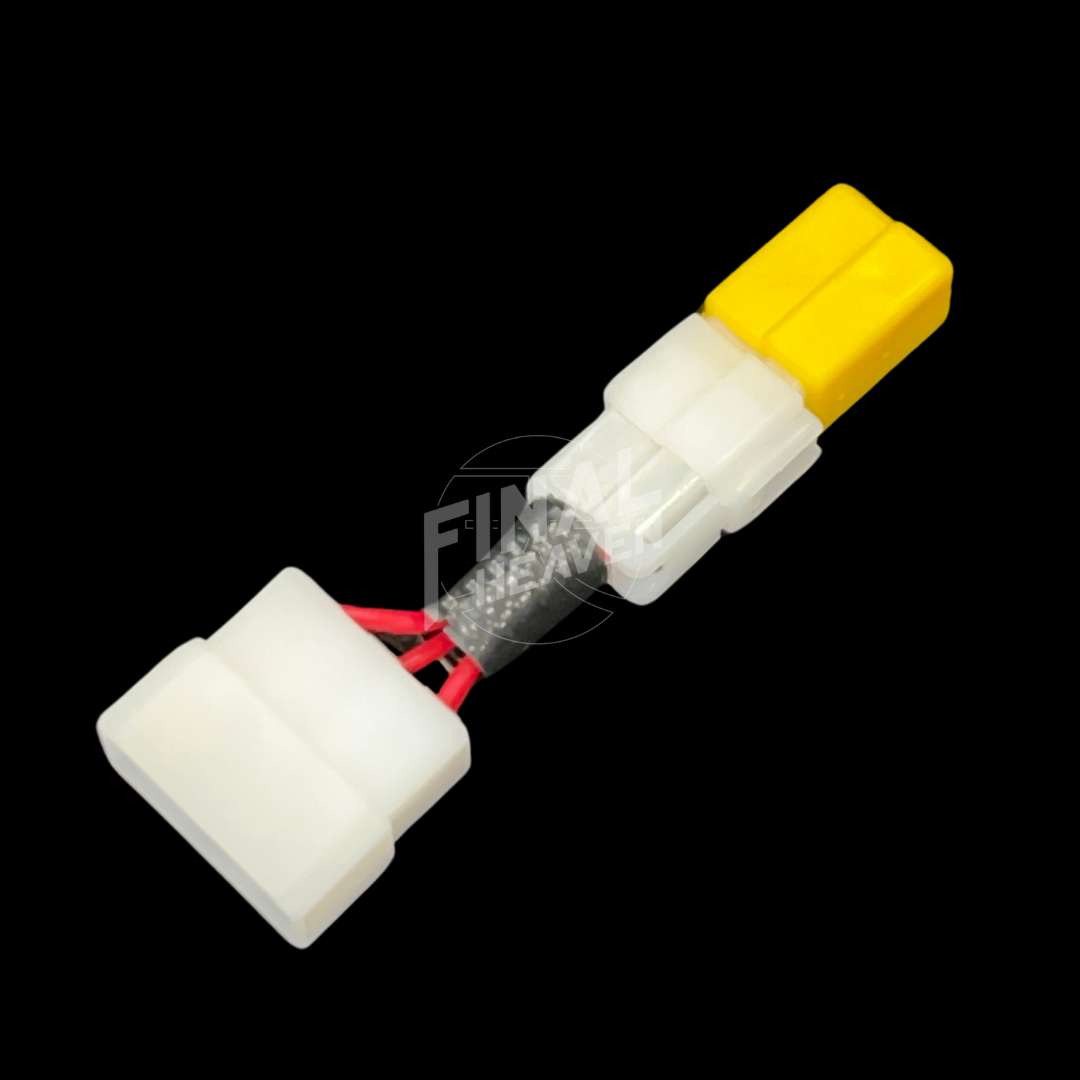 An image of an IC Harness with a white and yellow connector, designed for use with an 80A Alternator in a Hakosuka.