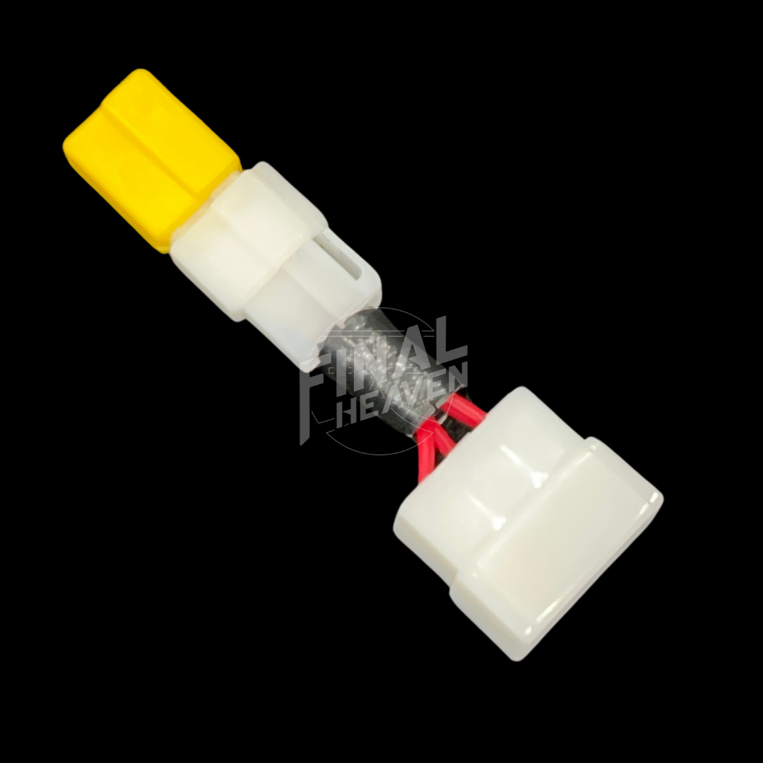 A detail image of an IC Harness with a white and yellow connector, designed for use with an 80A Alternator in a Hakosuka.