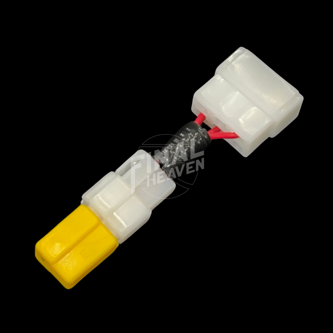 An image of an IC Harness with a white and yellow connector, designed for use with an 80A Alternator in a Hakosuka.