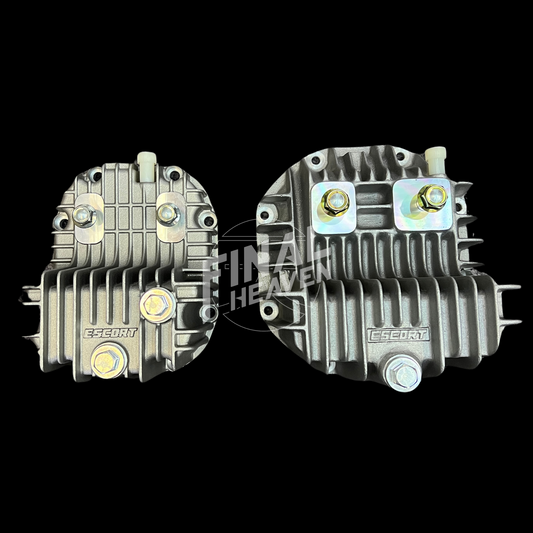 This is an ESCORT Drag Racing Service produced, high capacity, finned aluminum differential cover for Nissan and Datsun cars with R180 or R200 rear differentials.