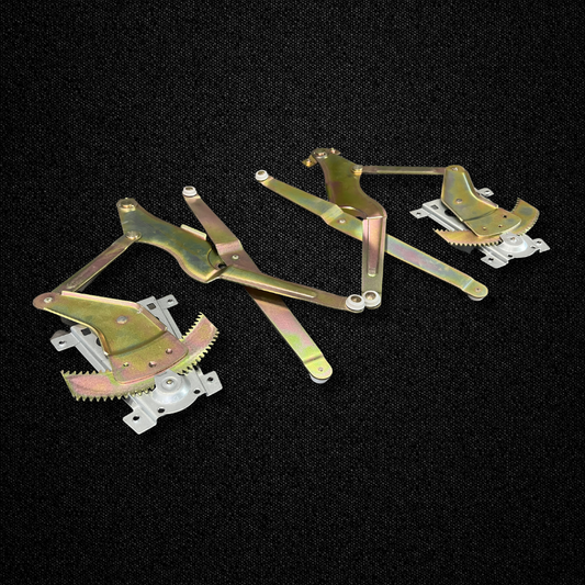 A set of front window manual window regulators for a KGC10 Nissan Skyline 2000GT Hakosuka produced by MSpeed