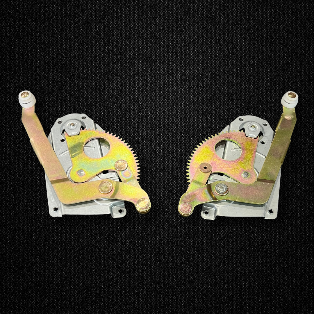 A set of rear manual window regulators for a KGC10 Nissan Skyline 2000GT Hakosuka produced by MSpeed