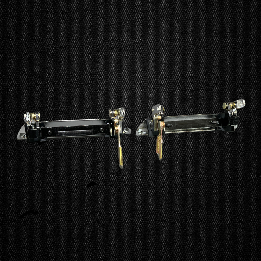 A set of outer door handles for a KGC10 Nissan Skyline 2000GT Hakosuka produced by MSpeed