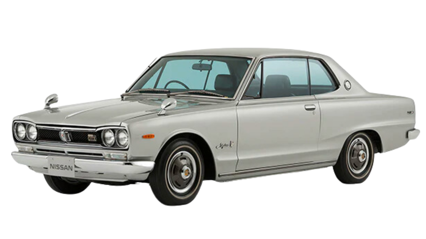 A 1971 or 1972 KGC10 Nissan Skyline 2000GT also known as a Hakosuka