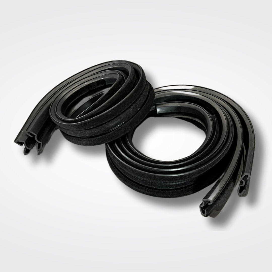 A set of window channels for a KGC10 Nissan Skyline 2000GT Hakosuka produced by MSpeed