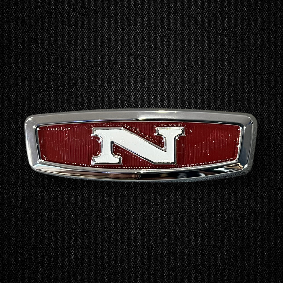 A front grille emblem for an early GC10 Nissan Skyline 2000GT Hakosuka produced by MSpeed