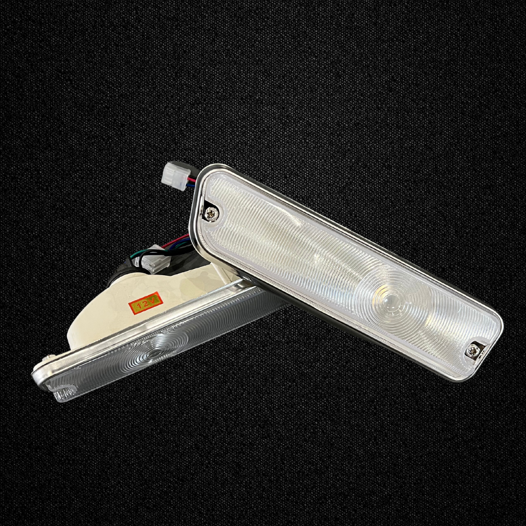 A set of 1969 style front turn signals for a GC10 Nissan Skyline 2000GT Hakosuka produced by MSpeed