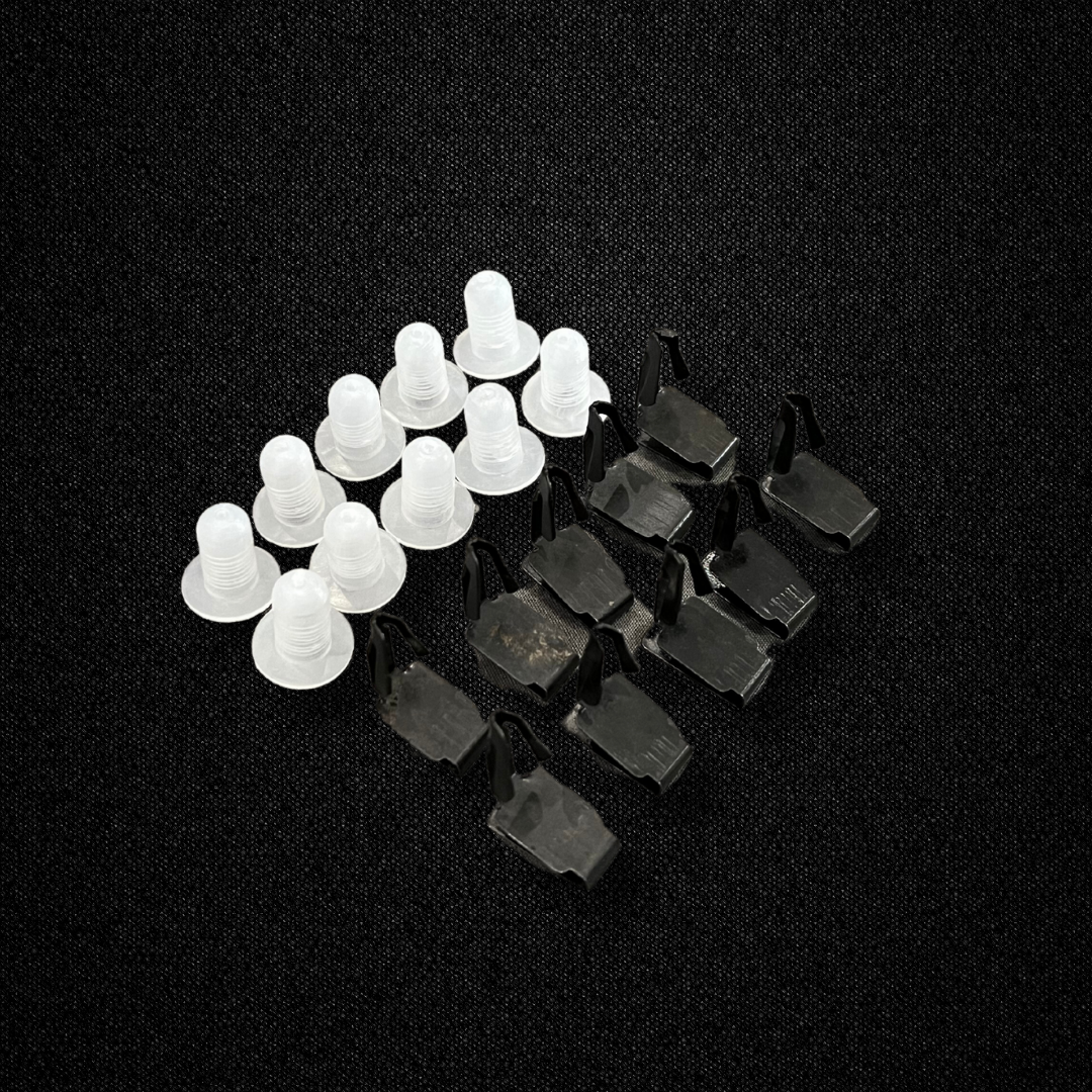 A set of ten interior panel clips for a GC10 Nissan Skyline 2000GT Hakosuka produced by MSpeed
