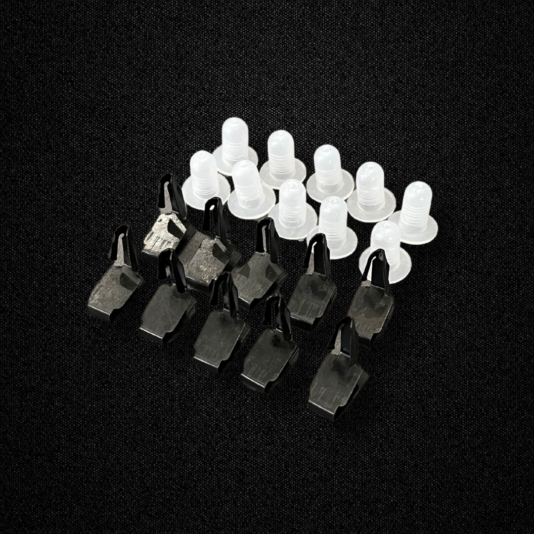 A set of ten interior panel clips for a GC10 Nissan Skyline 2000GT Hakosuka produced by MSpeed