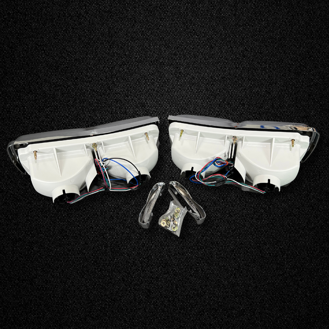 A set of split tail light units for a KGC10 Nissan Skyline 2000GT Hakosuka produced by MSpeed