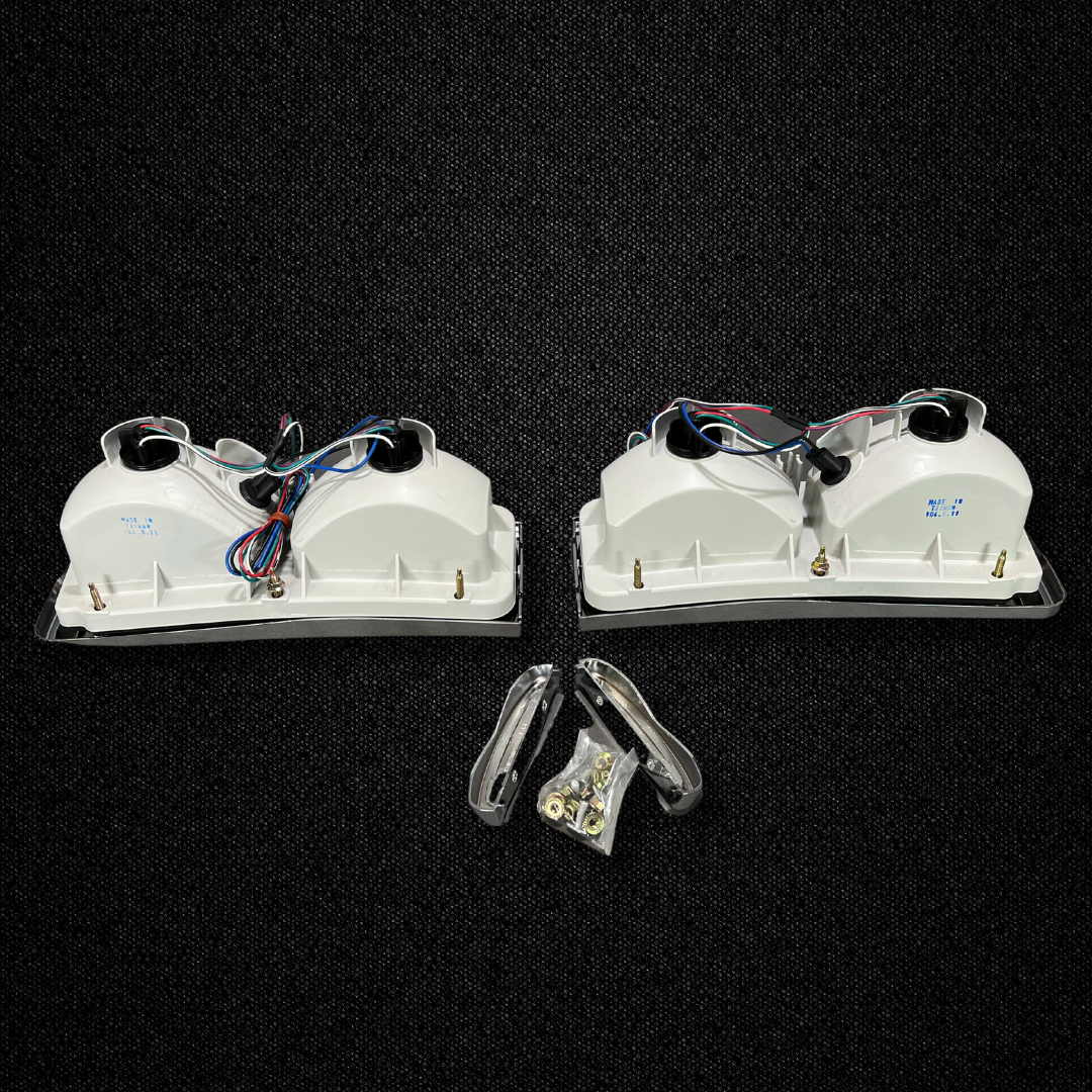 A set of split tail light units for a KGC10 Nissan Skyline 2000GT Hakosuka produced by MSpeed