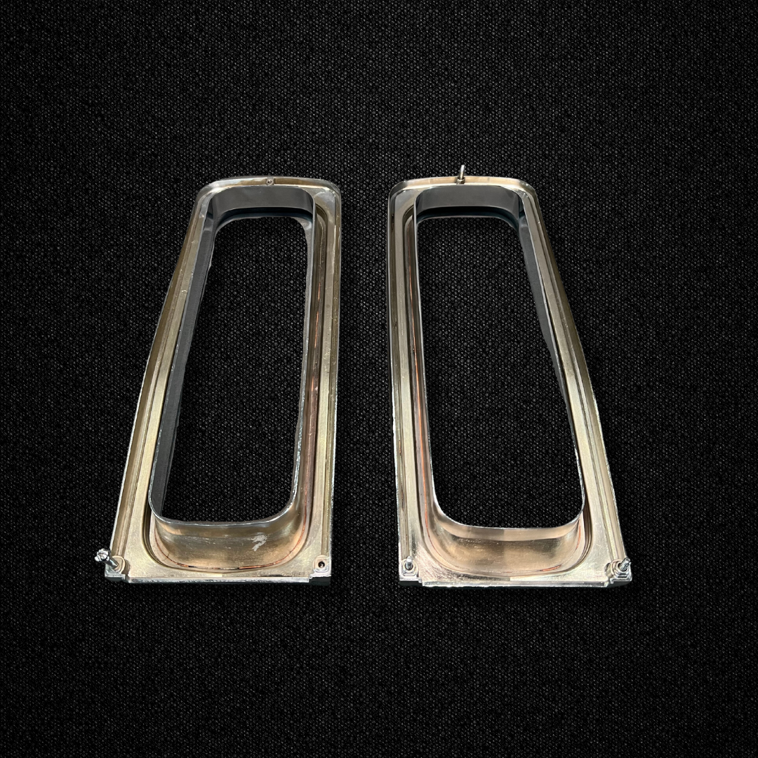 A set of tail light trims for a KGC10 Nissan Skyline 2000GT Hakosuka produced by MSpeed