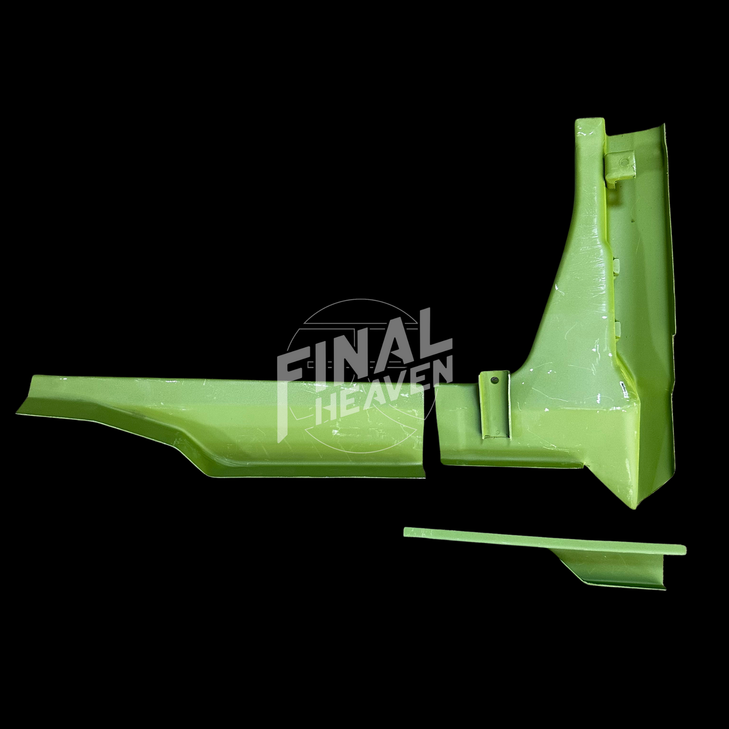 This is a set of rear hatch lower corner restoration / rust repair panels for a Datsun 240Z produced by KF Vintage JDM