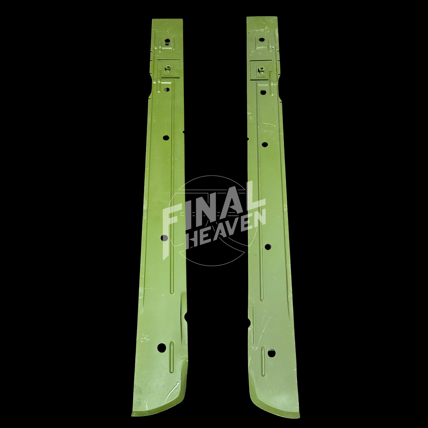 A set of inner rocker rust repair panels for a Datsun 510 2 door sedan or Nissan Bluebird SSS Coupe produced by KF Vintage JDM