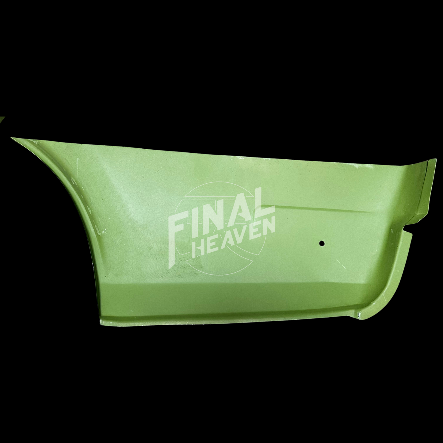 A set of rear bumper side outer rust repair panels for a Datsun 510 2 door sedan or Nissan Bluebird SSS Coupe produced by KF Vintage JDM