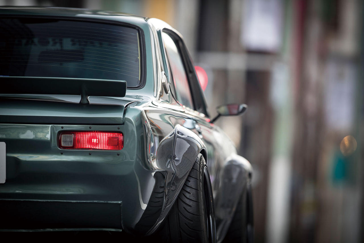green kgc10 hakosuka star road semi works flares installed rear view
