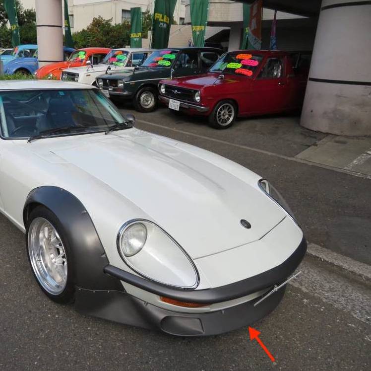 A Works style front lip spoiler for a 240ZG Nissan Fairlady Z S30 or Datsun 240Z produced by Marugen Shokai