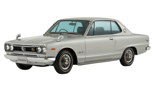 A 1971 or 1972 KGC10 Nissan Skyline 2000GT also known as a Hakosuka