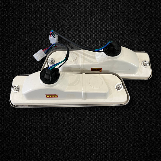 A set of 1969 style front turn signals for a GC10 Nissan Skyline 2000GT Hakosuka produced by MSpeed