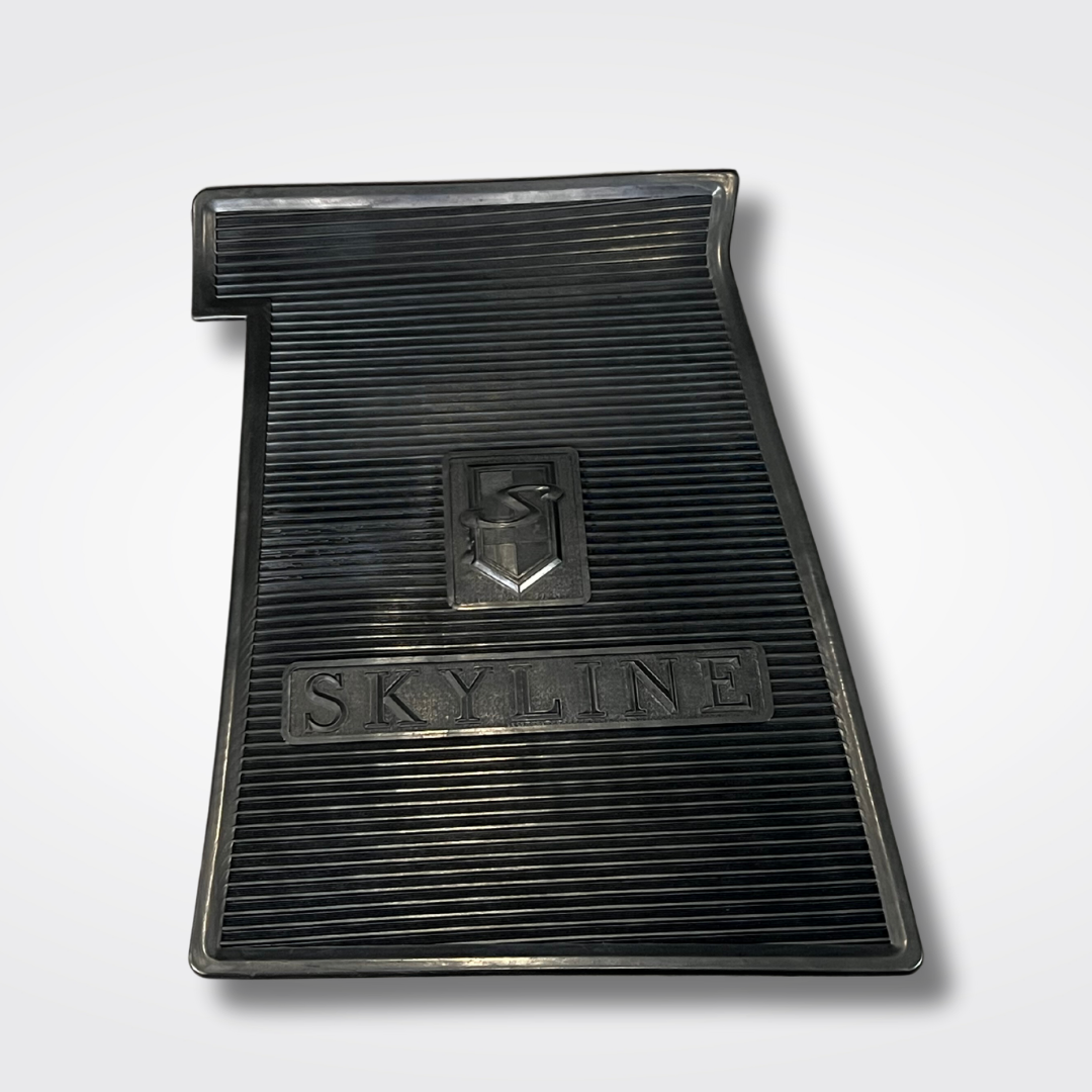 A set of rubber floor mats for a KGC10 Nissan Skyline 2000GT Hakosuka produced by MSpeed